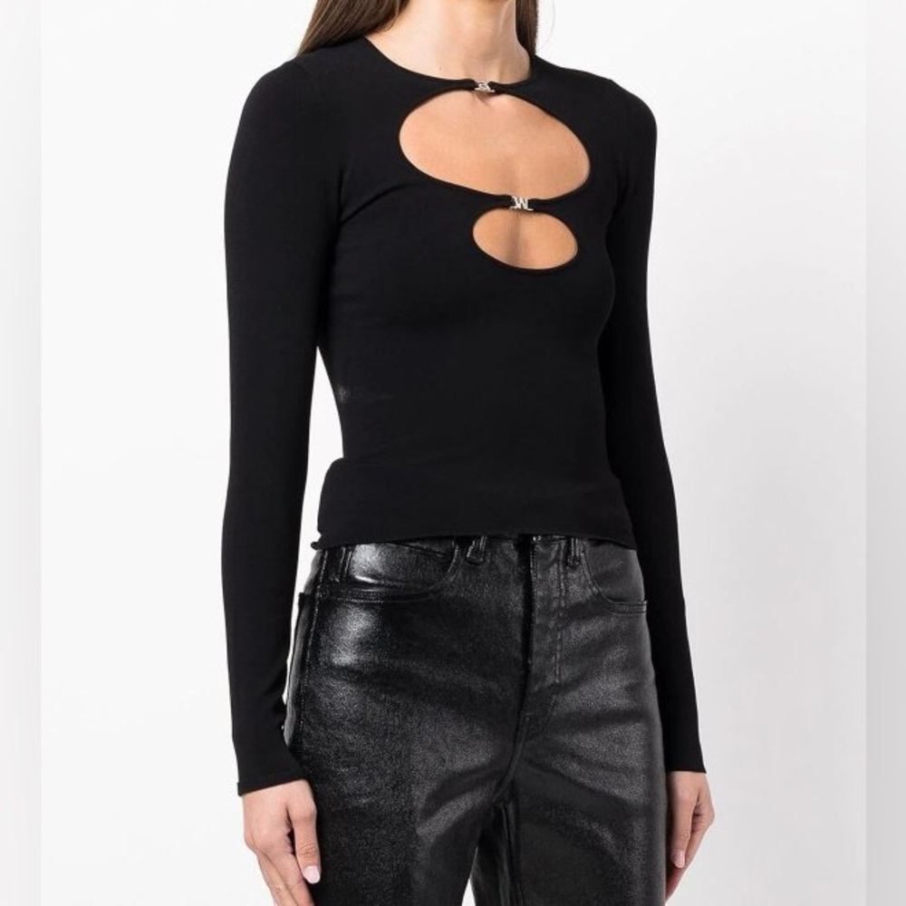 Alexander Wang Crystal Embellished Cutout Stretch Knit Top In Black NWT